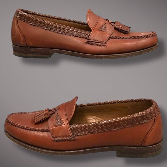 Men's 11 ALLEN EDMONDS Maxfield Handsewn Dark Chili Calfskin Tassel Loafers EUC - Picture 10 of 14